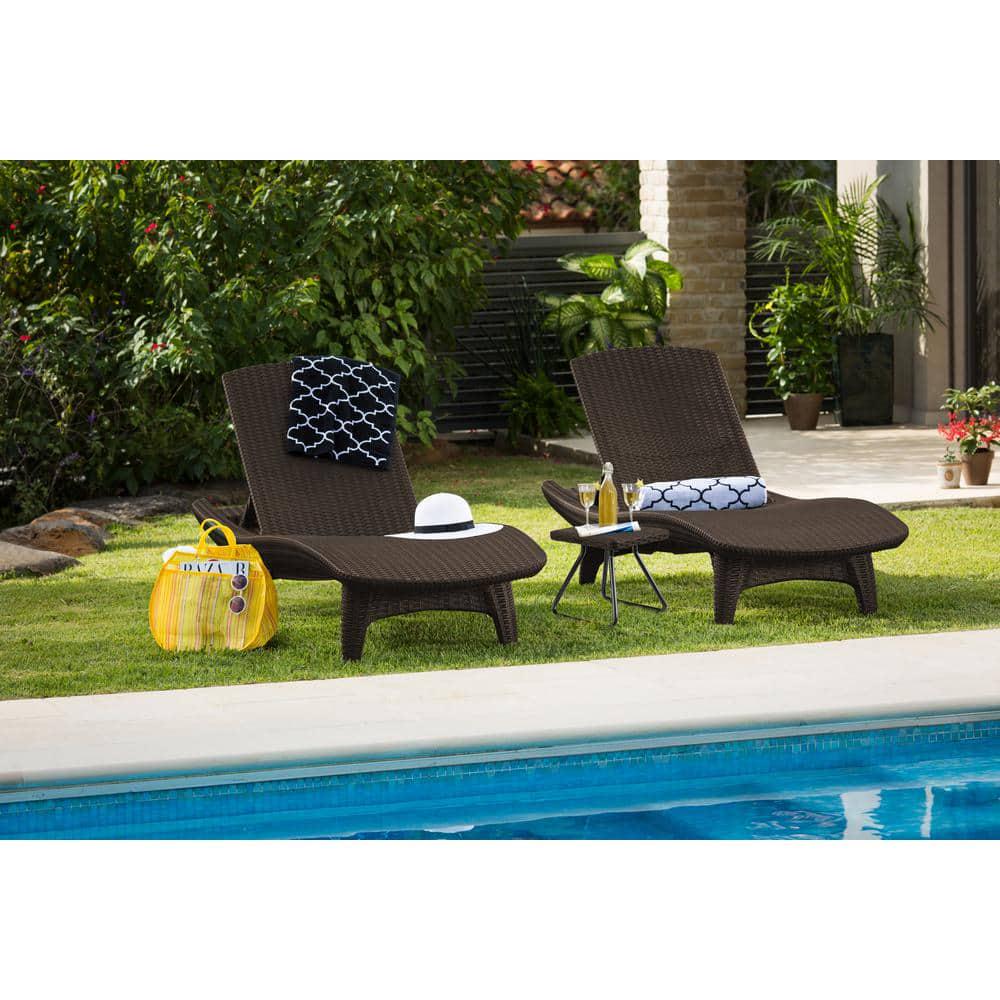 Keter Pacific Whiskey Brown AllWeather Adjustable Resin Patio Chaise Lounger with Side Table