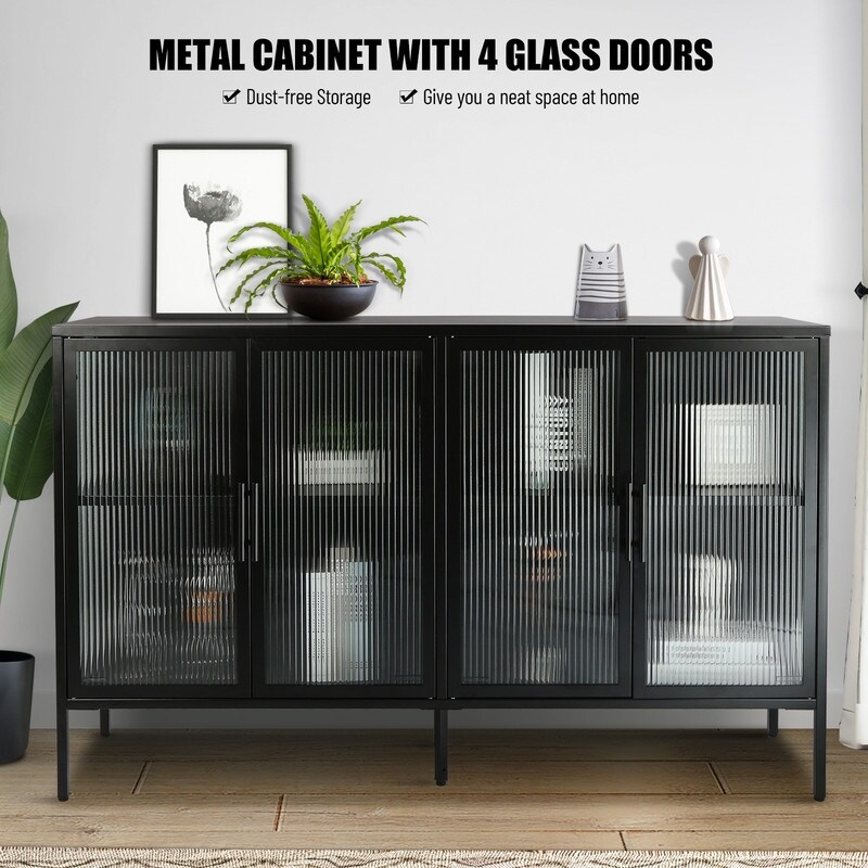 Elegant Storage Cabinet with Adjustable Shelves   Black