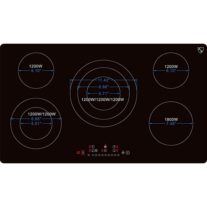 K H 5 Burner 36 Inch Built in Electric Stove Top Radiant Ceramic Cooktop Touch Control 240V 9600W CE36 10208