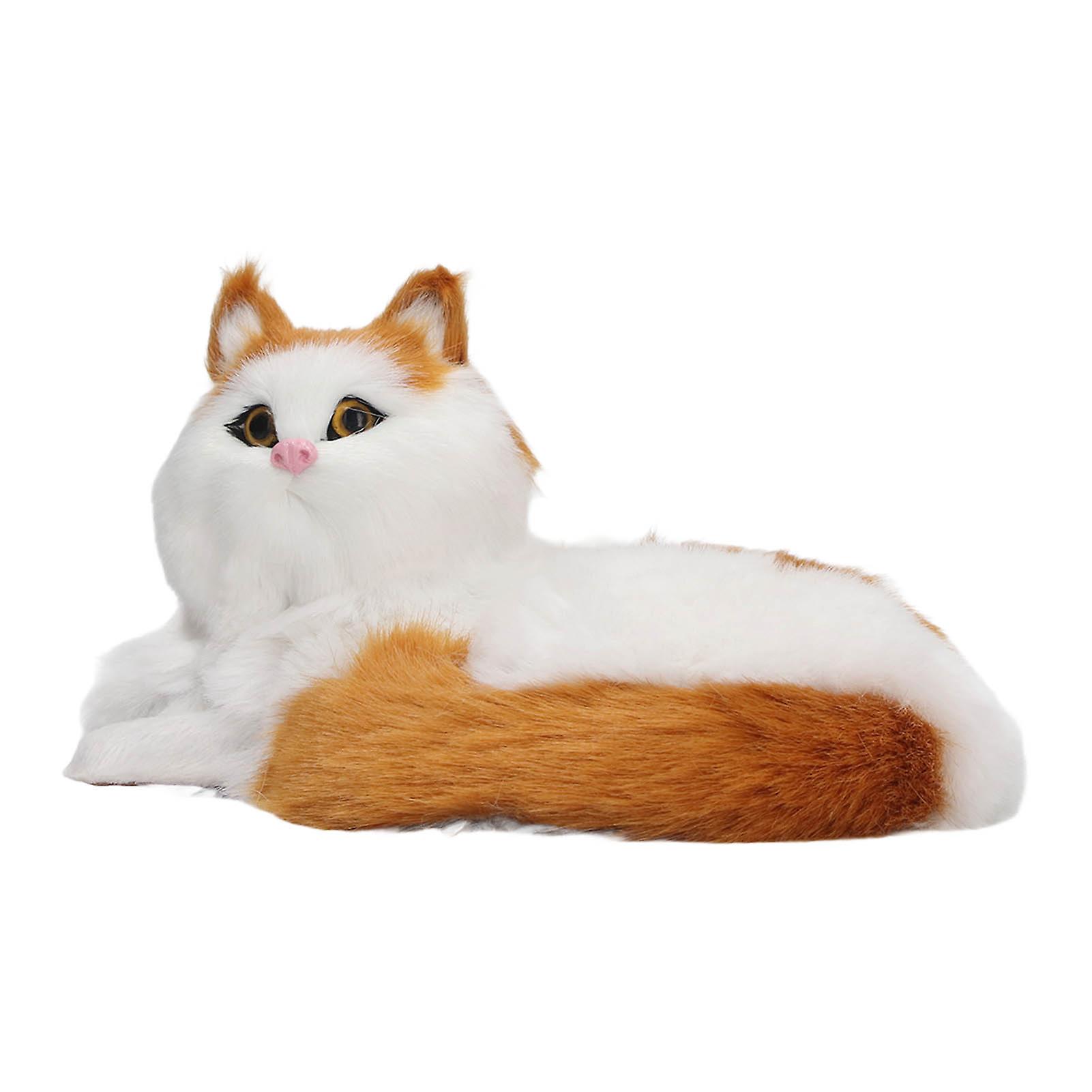 Simulation Furry Cat Figurine Home Cute Funny Synthetic Fur Cat Decorative Statue for Kid Adult