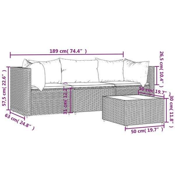 vidaXL Patio Lounge Set with Cushions Brown/Black/Gray Poly Rattan