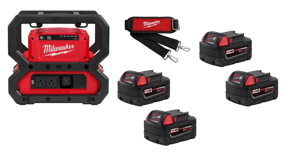 Milwaukee M18 CARRY ON 3600with 1800W Power Supply Shoulder Strap & 5.0Ah Extended Capacity Battery 4pk Bundle 2845-20-1850 from Milwaukee