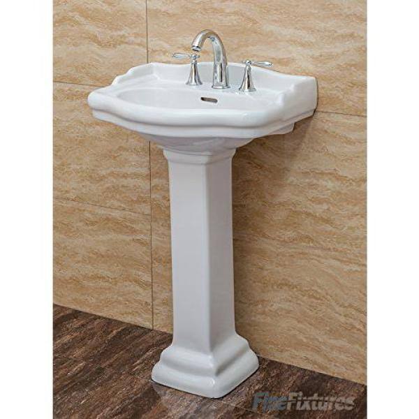 FINE FIXTURES Roosevelt 22 in. Pedestal White Vitreous China Rectangular Vessel Sink with Overflow 8 in. Faucet Hole RS22W8