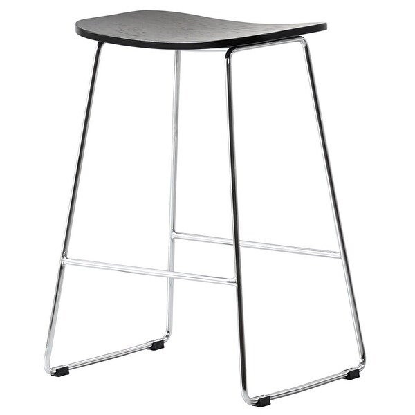 LeisureMod Melrose Modern Wood Counter Stool With Chrome Sled Base