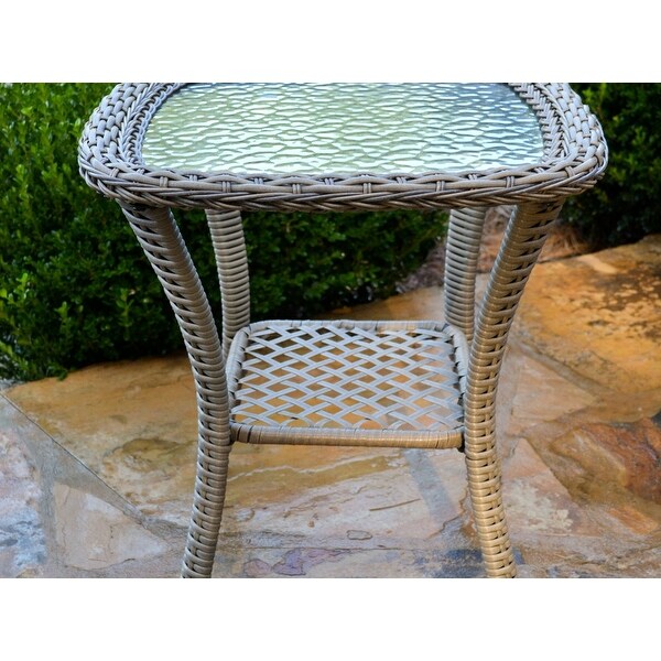 Rio Vista Outdoor Wicker Side Table with Tempered Glass Top