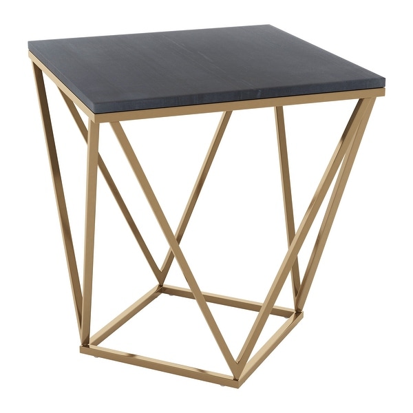 Verona Marble Side Table Black and Antique Brass - 19.7