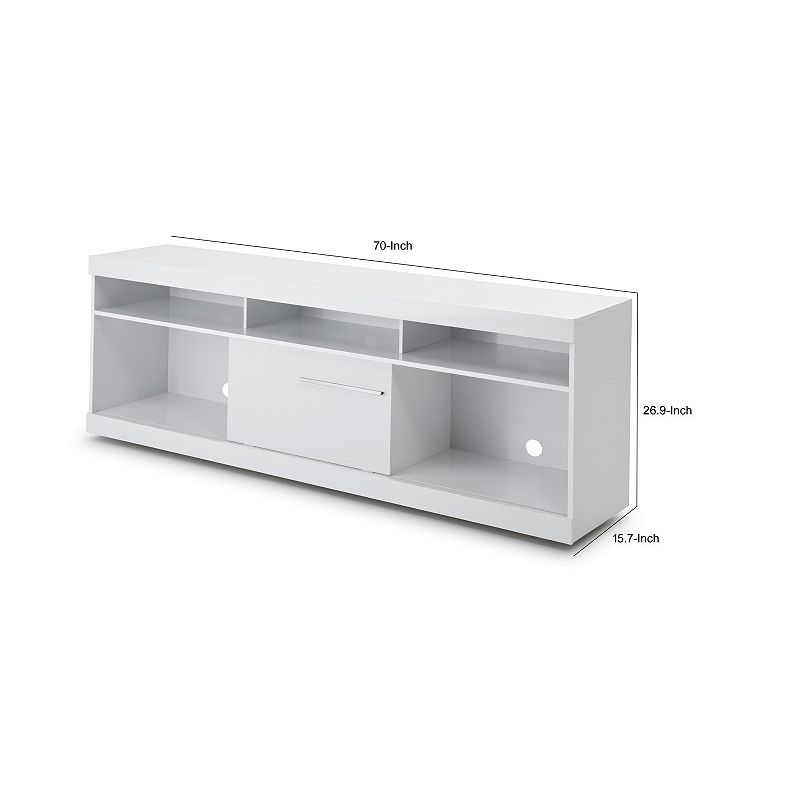 Hud 71 Inch Modern TV Console Media Entertainment Center， 5 Open Compartments， 1 Sliding Door， White