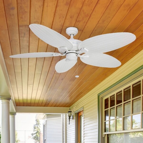 Honeywell Duvall Tropical Ceiling Fan， Five Wet Rated Wicker Blades， Indoor/Outdoor， White - 52-Inch Shopping - The Best Deals on Ceiling Fans | 22393888