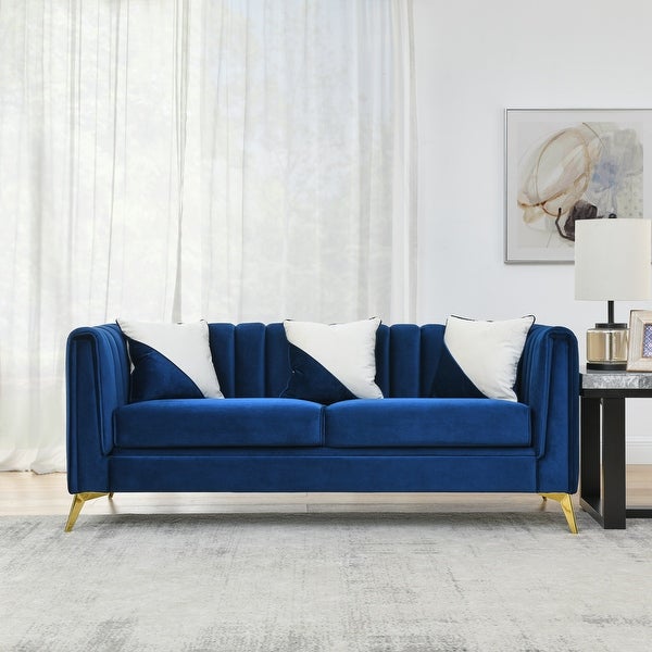 3 Seats Sofa Modern Velvet Padded Bench Sofa with Tufting Back and Pillows