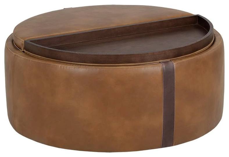 Savius Wheeled Storage Ottoman   Tobacco Tan / Autumn Chestnut   Transitional   Footstools And Ottomans   by Rustic Home Furniture Deco  Houzz