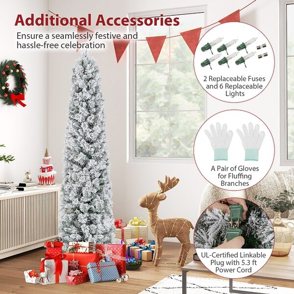 Gymax 4.5/6/7 FT PreLit Artificial Christmas Tree Slim Pencil Xmas