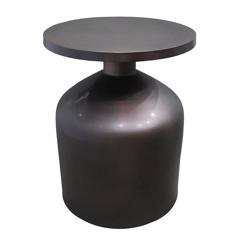 24 Inch Metal Frame End Table with Round Top and Bottle Shape Base， Garnet Red