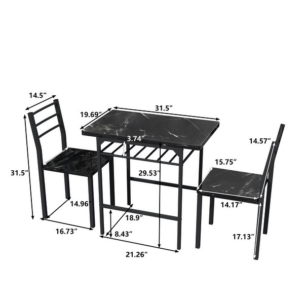 3-Piece Dining Table Set with 2 Chairs Marble Finish