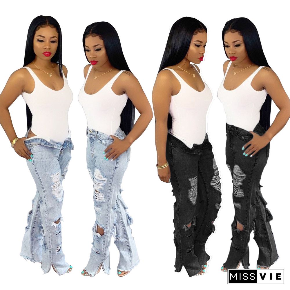 Women High Waist Ripped Skinny Streetwear Denim Pants