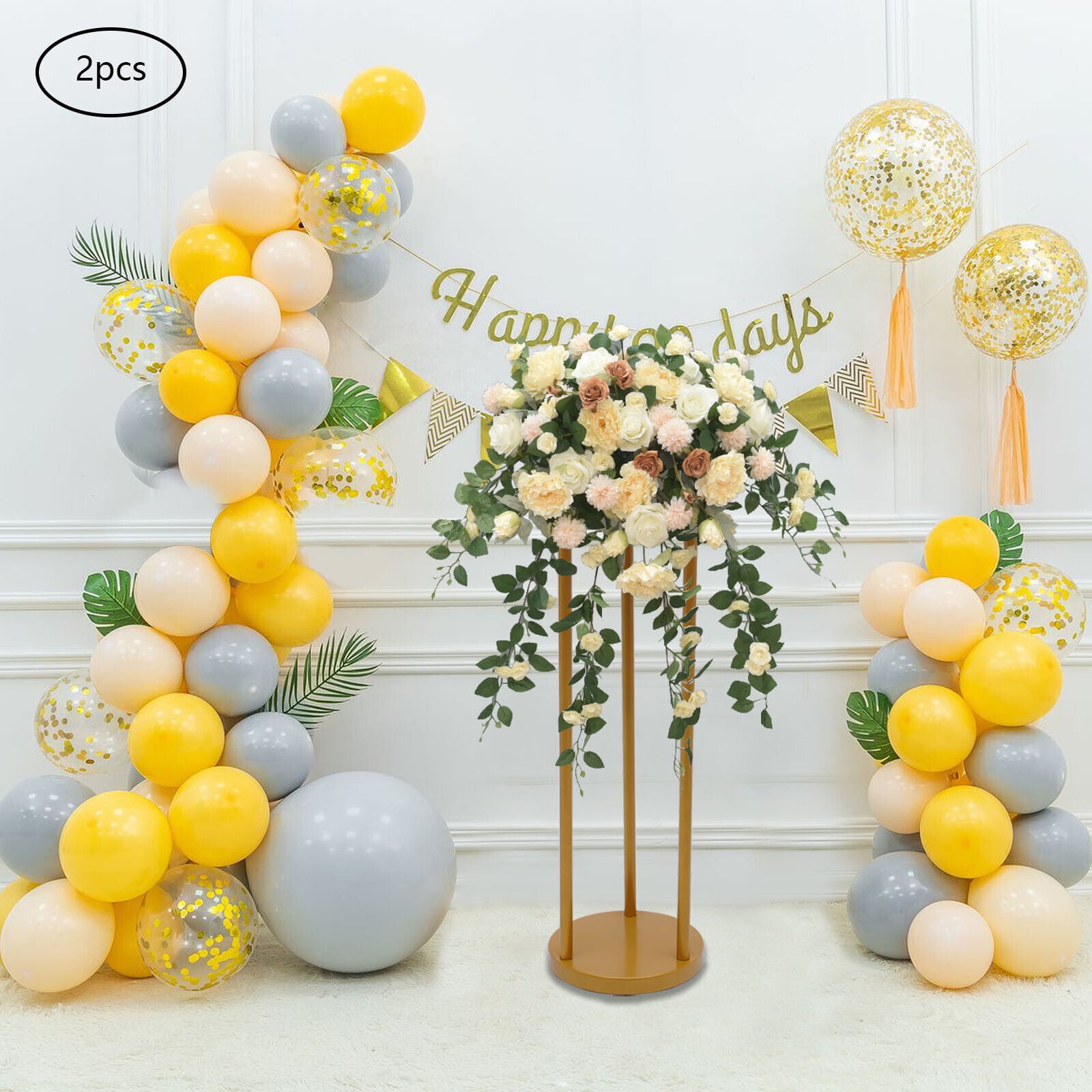 Miumaeov 2pcs Round Gold Wedding Flower Rack 23.6 Tall Geometric Metal Stand Flower Vase Holder for Wedding Party Decor