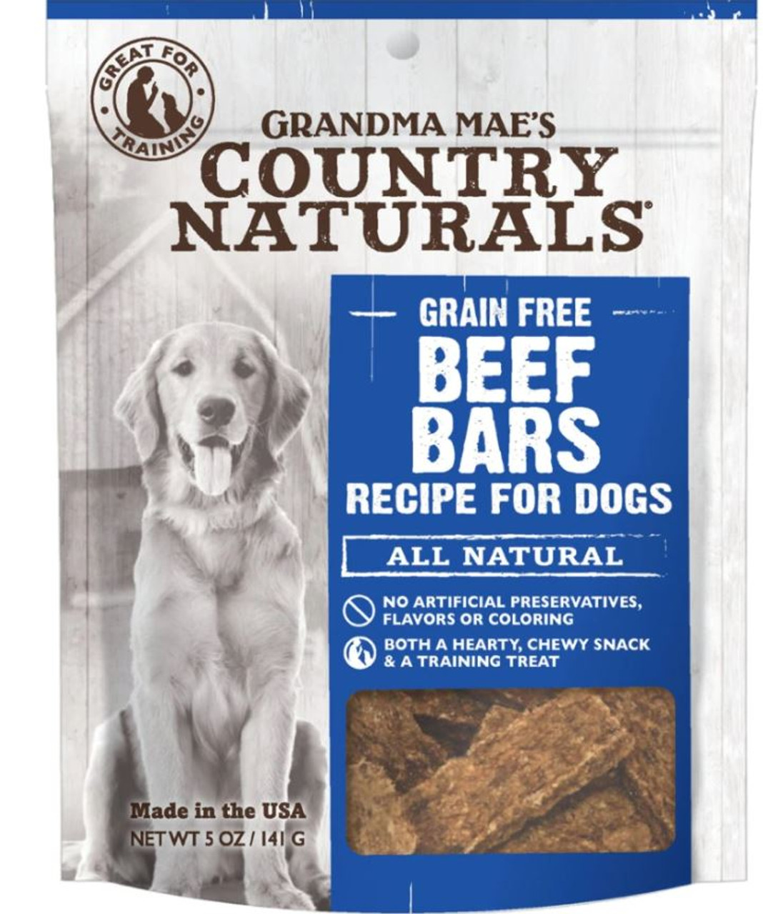 Grandma Mae's Country Naturals Grain Free Beef Bars Dog Treats， 5oz. Bag