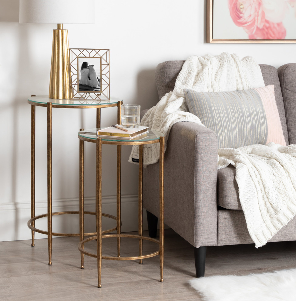 Solange Metal and Glass Nesting Tables 2 Piece Set  Gold 2 Piece   Contemporary   Coffee Table Sets   by Uniek Inc.  Houzz