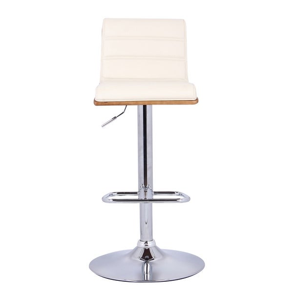 Cream Faux Leather Walnut and Chrome Adjustable Swivel Bar Stool - 42