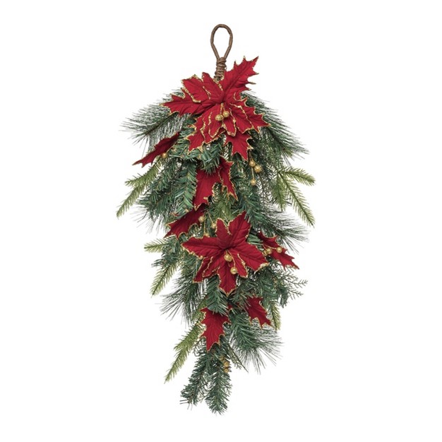 Artificial 26 In. Green Christmas Gilded Poinsettia T-drop