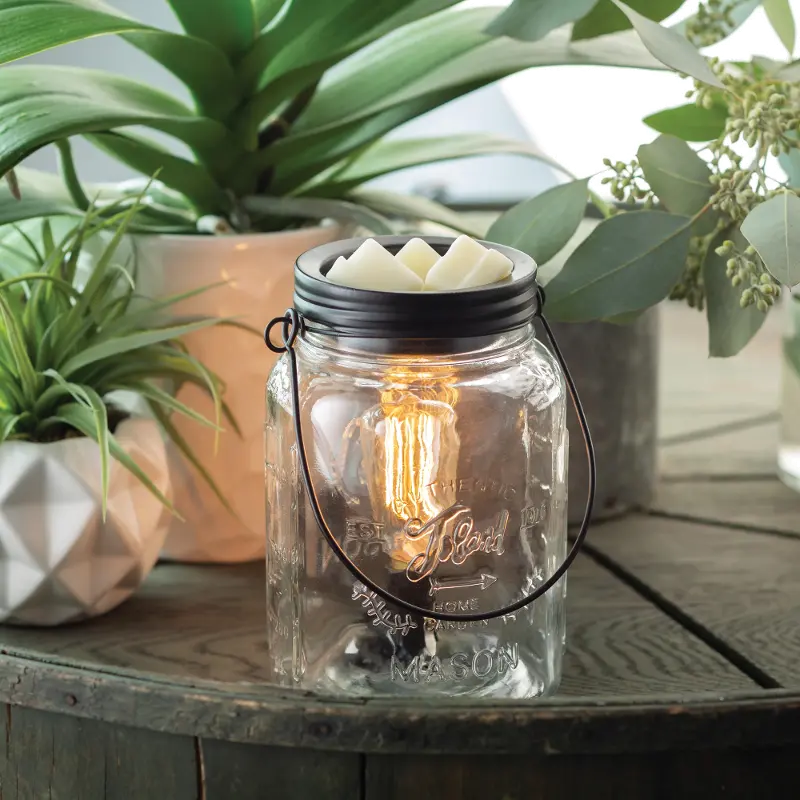 Clear Glass and Black Mason Jar Vintage Bulb Illumination Fragrance Warmer