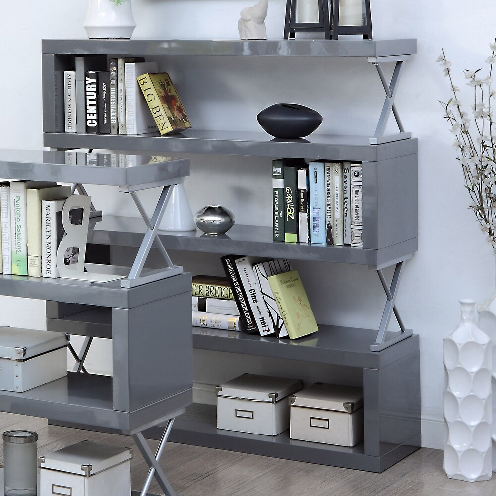 Loop Modern 5 Tier S shaped Bookcase with X shaped Metal by Furniture of America