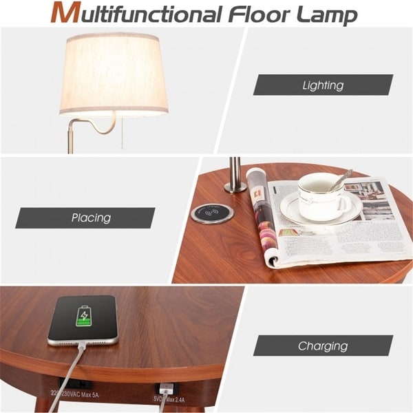 End Table Floor Lamp Table Lighting Wireless， Side Table with Charger