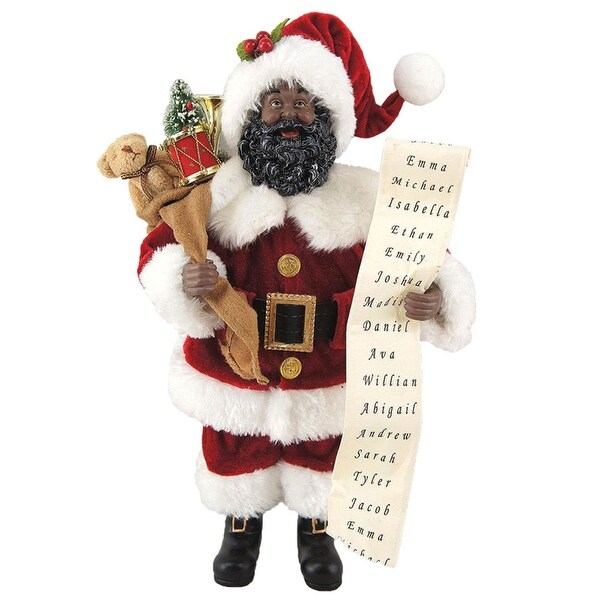 12 African American Santa Claus with List Christmas Figurine