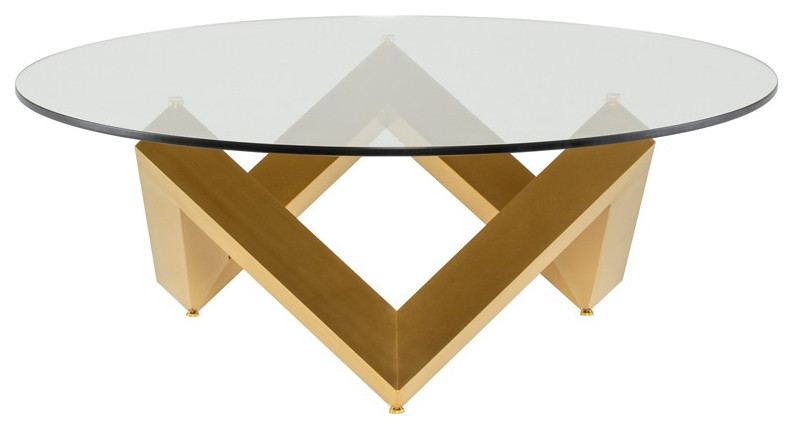 Gold Coffee Table with Glass Top   Contemporary   Coffee Tables   by HomeCraftDecor  Houzz