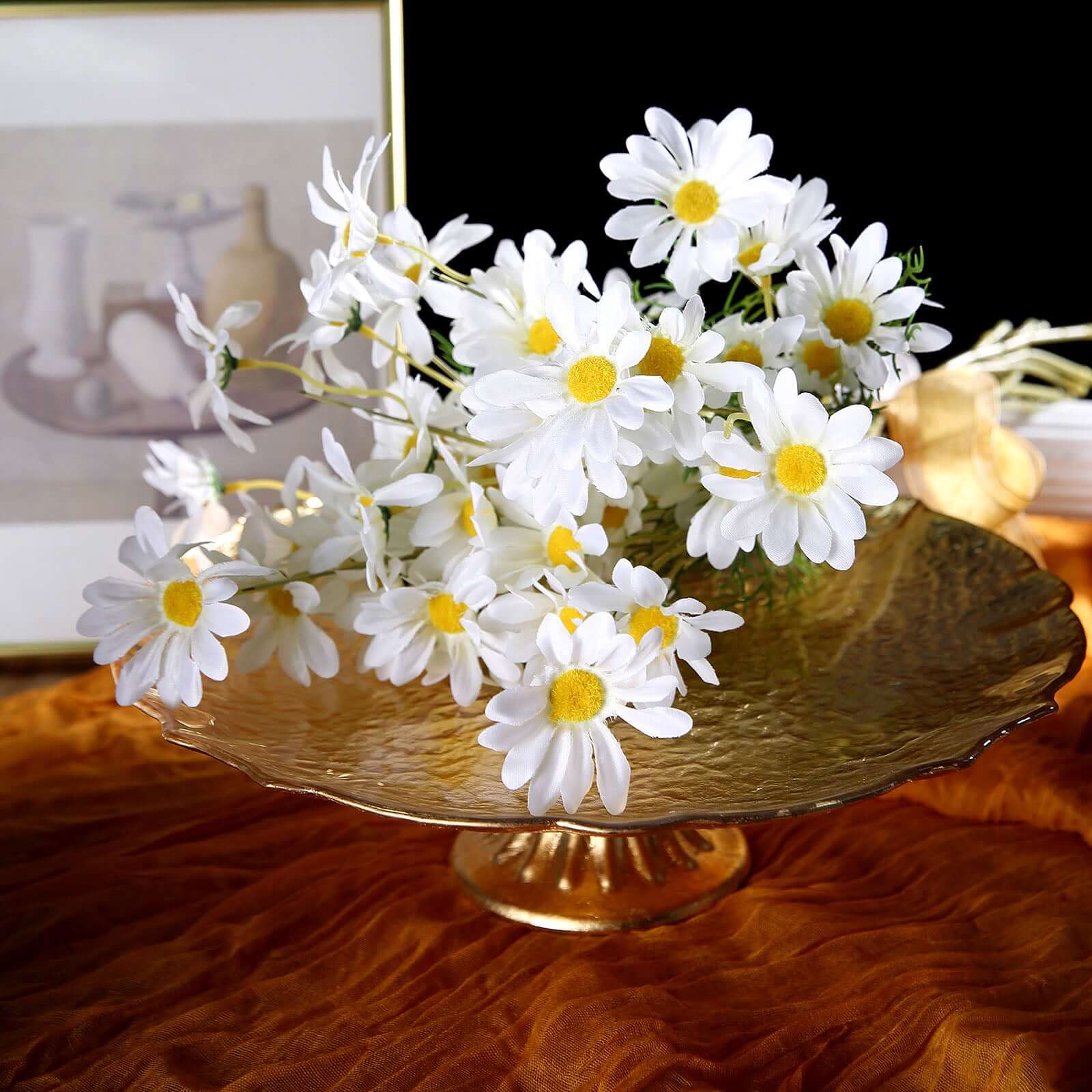 6 Bushes White Artificial Silk Daisy Flower Stem Bouquet Branches