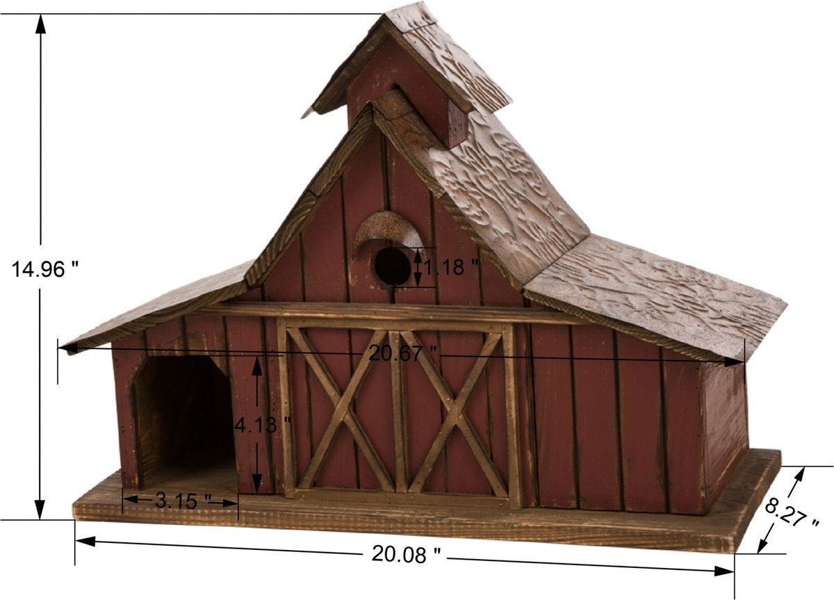 Glitzhome Extra-Large Rustic Wood Barn Bird House， 20.67-in