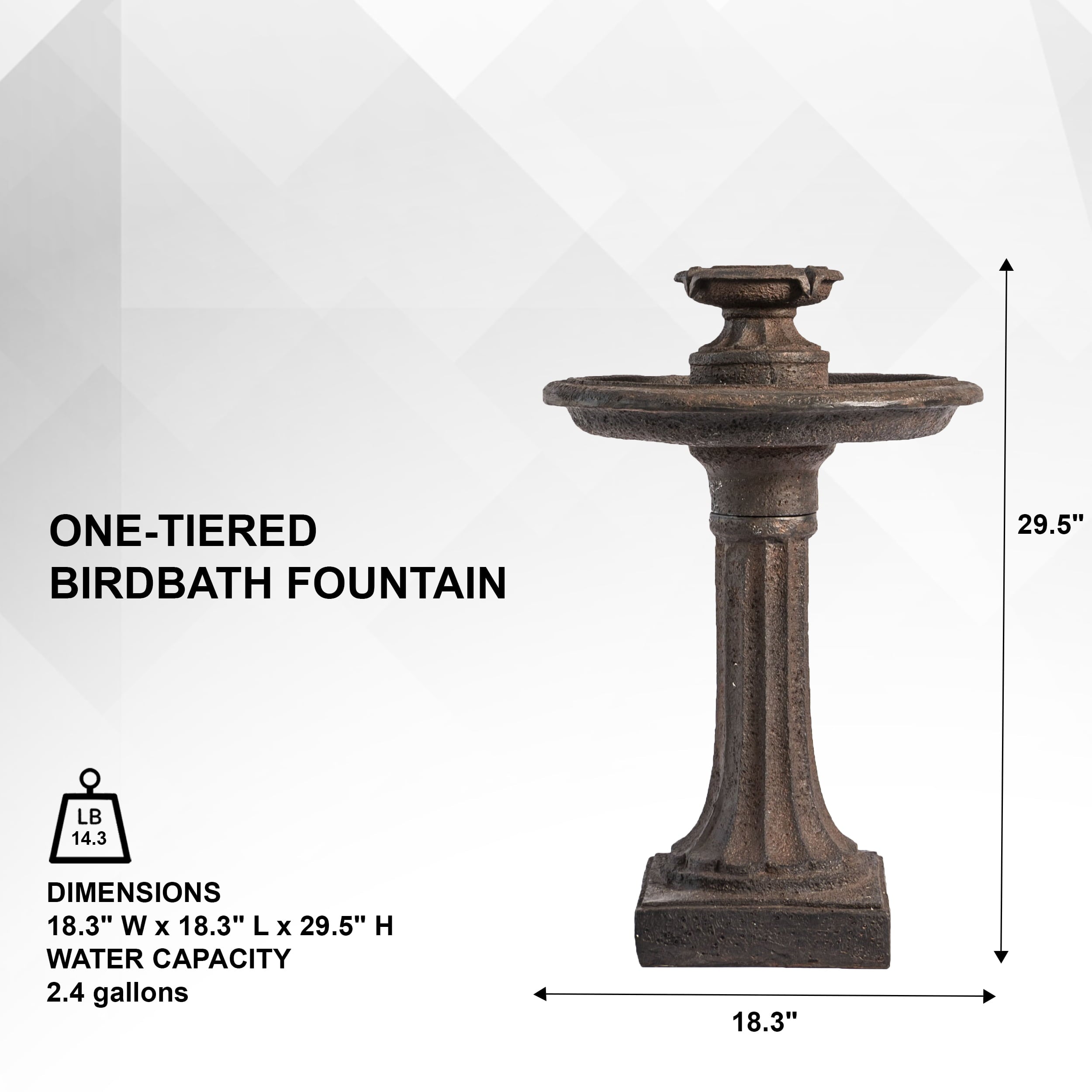 XBrand 28" Bird bath Water Fountain, 1-Tier, Outdoor, Brown Resin, Auto Shut Off Pump for Home Garden Yard Décor