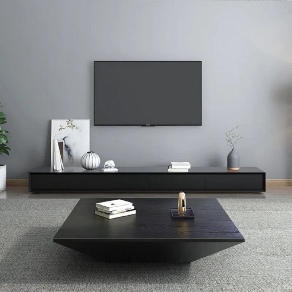 Modern Black Wood Coffee Table with Storage Square Drum with Drawer   Transitional   Coffee Tables   by Homary International Limited  Houzz