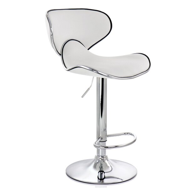 Elama Slim Faux Leather Modern Bar Stool White Adjustable Swivel Base Set of 2