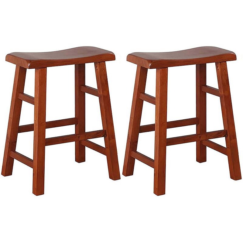 eHemco Heavy-Duty Solid Wood Saddle Seat Kitchen Counter Height Barstools， 24 Inches， Set of 2