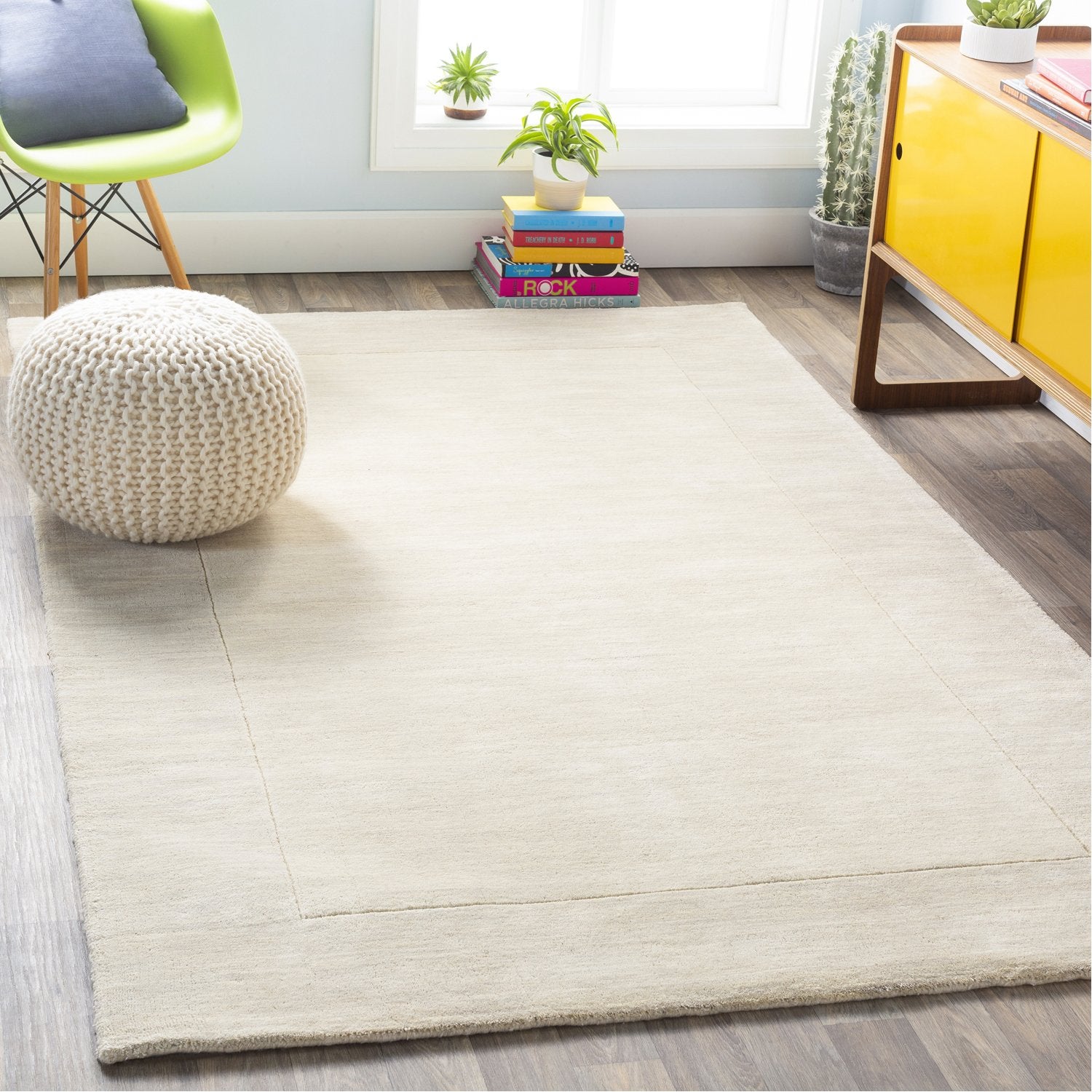 Mystique Collection Wool Area Rug in Parchment and Winter White