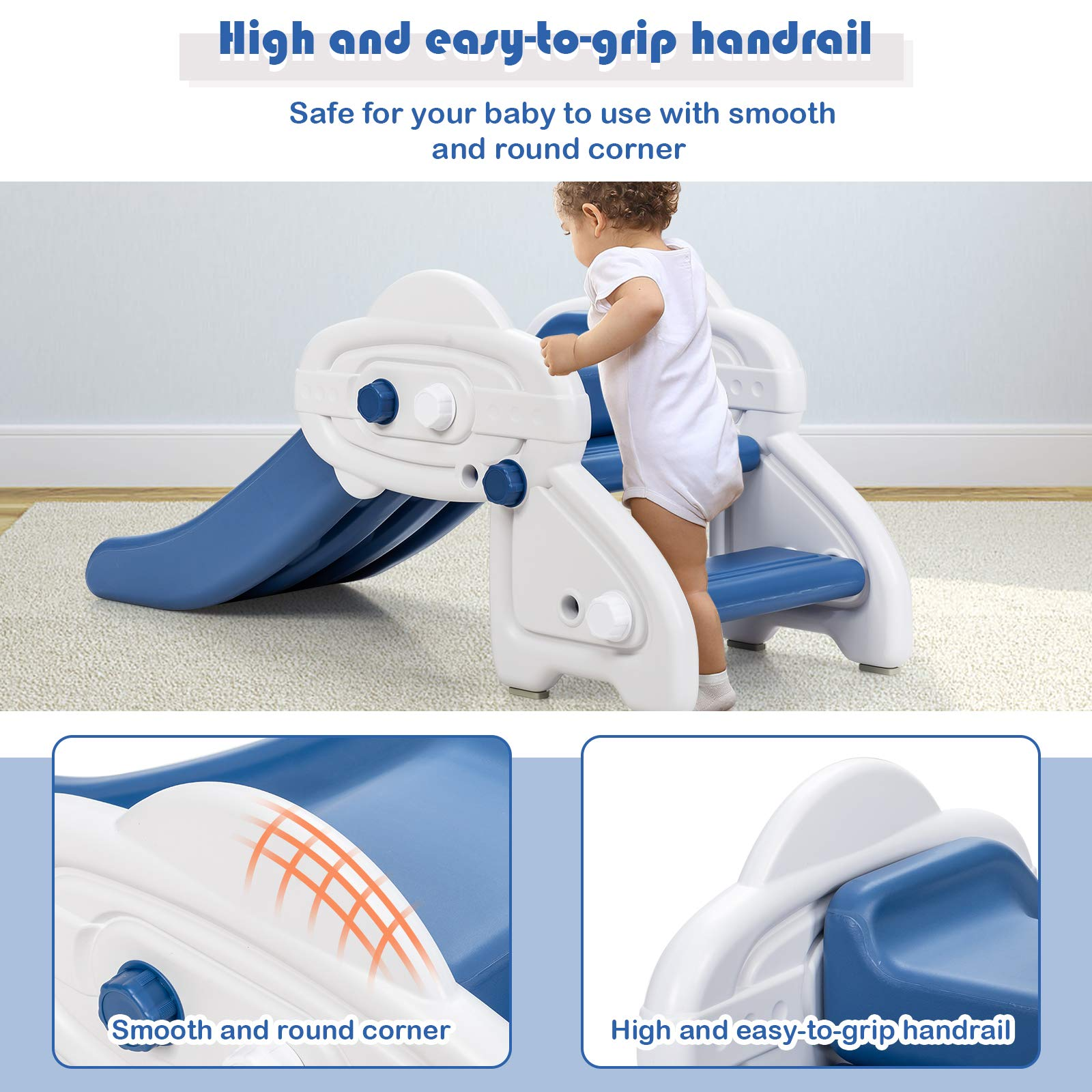 BABY JOY Kids Slide, Freestanding Baby Mini Play Climber Slide Set with HDPE/Anti-Slip Foot Pads/Non-Slip