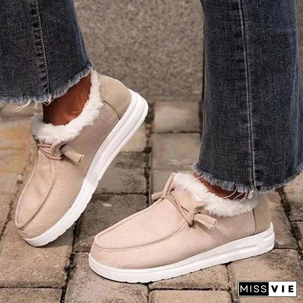 New Women Snow Boots Winter Plus Velvet Thick Flat Loafers Warm Ankle Boots Women's Casual Cotton Shoes Slippers Plus Size Plush Shoes Comfortable Wearing Tenis Feminino