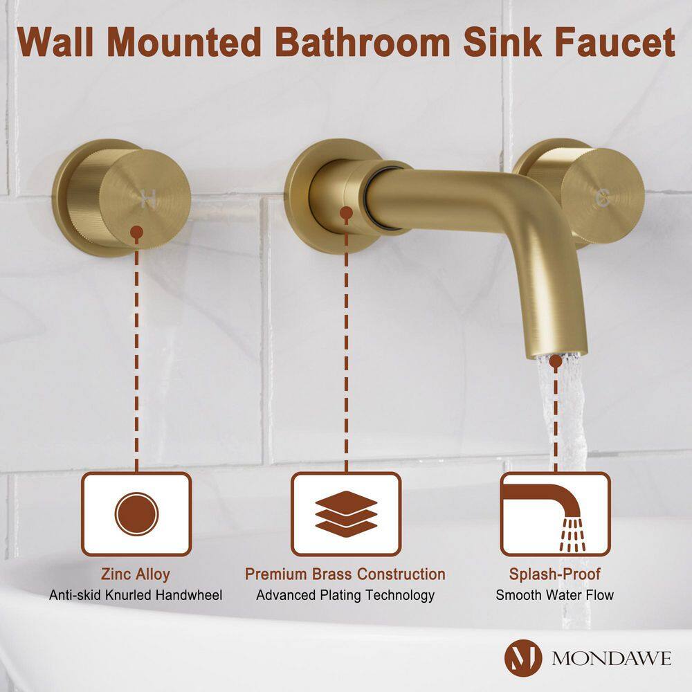 Mondawe Alexa Double-Handle Wall Mounted Faucet in Brushed Gold for Bathroom Vanity Laundry (1-Pack) WF-2382-BGI