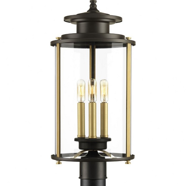 Progress Lighting Squire Collection 3 light Post Lantern Antique Bronze Clear Glass Shade