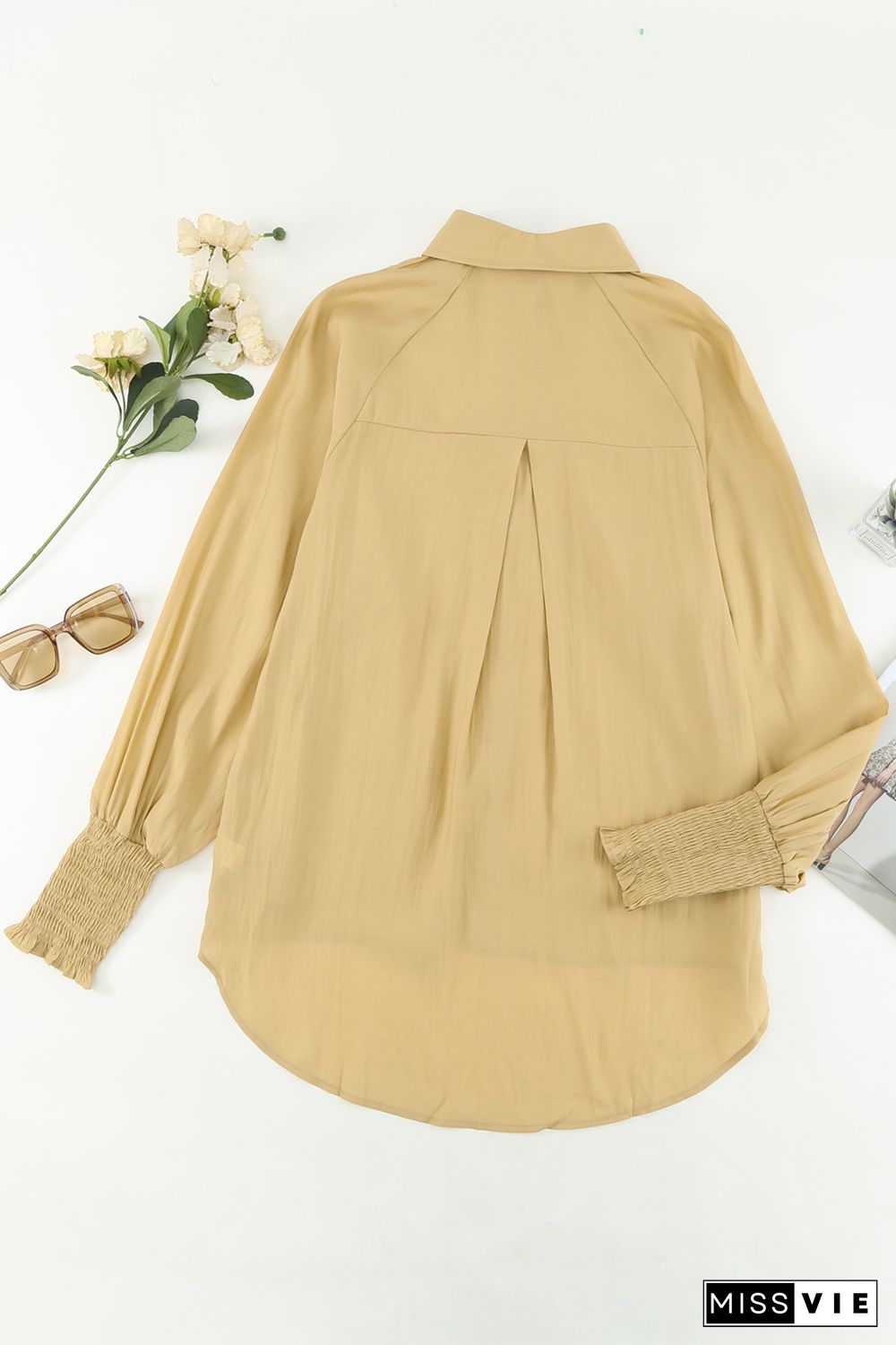 Khaki Billowy Sleeves Pocketed Shirt