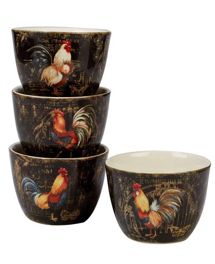 Certified International Gilded Rooster 4-Pc. Ice Cream Bowl