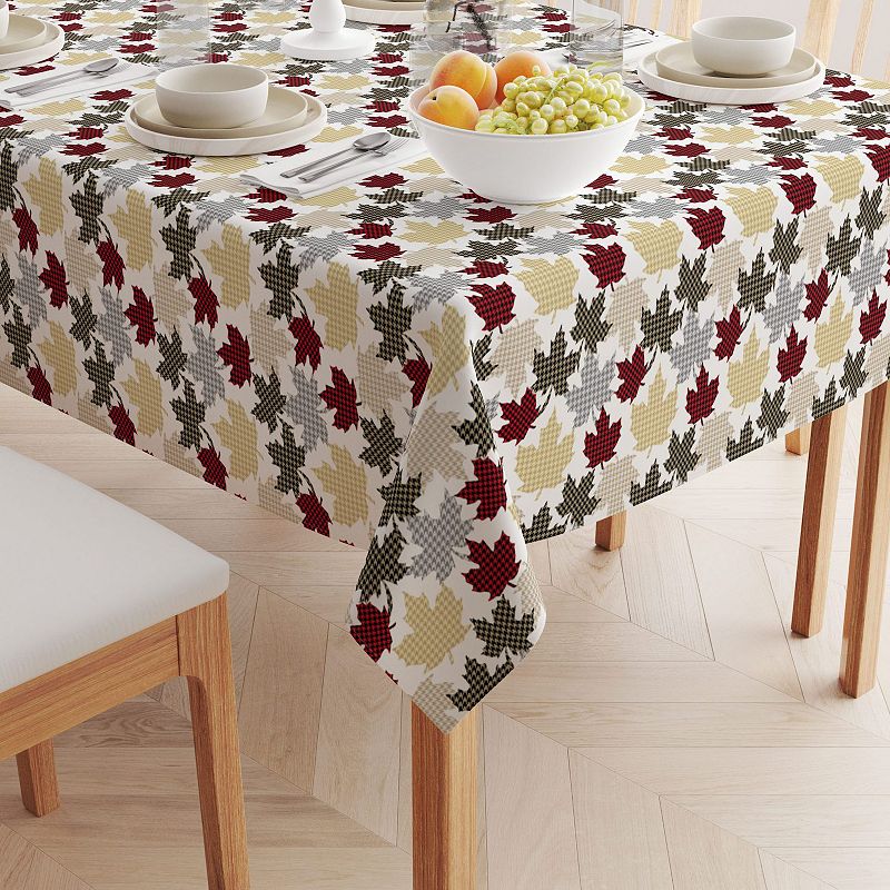 Rectangular Tablecloth， 100% Cotton， 52x104， Houndstooth Maple Leaves