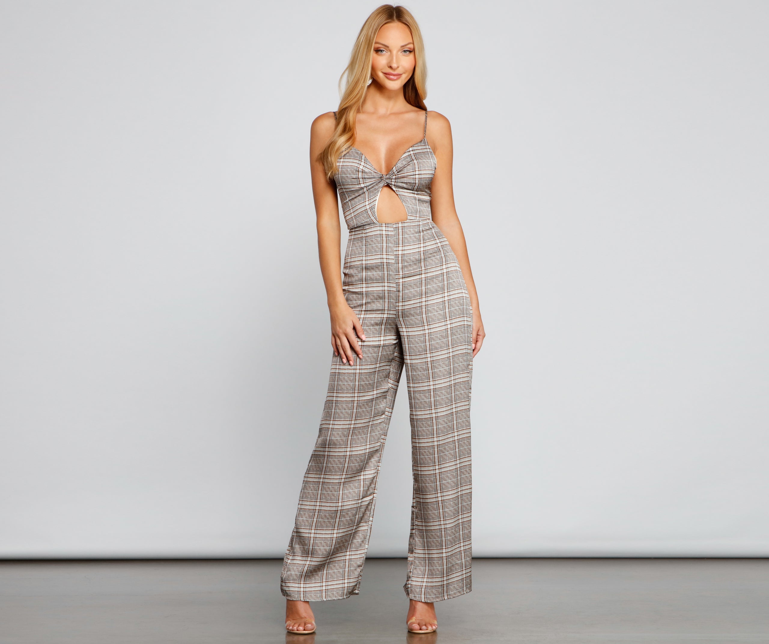 Plaid Perfection Twist Front Jumpsuit