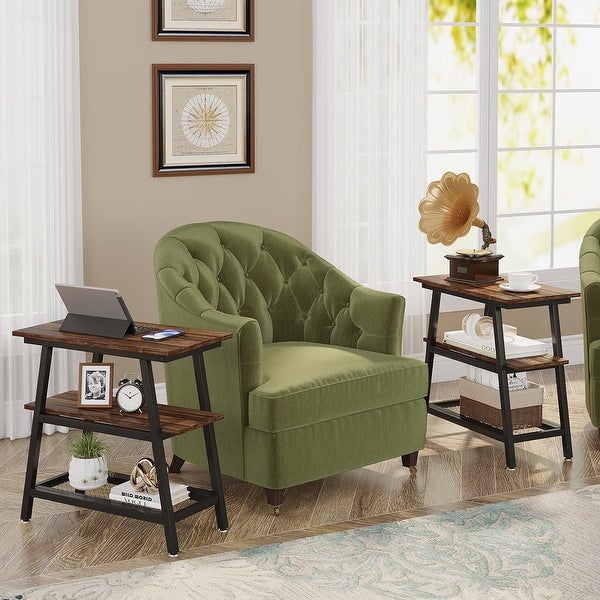 Industrial 3-Tier End Table with Metal Mesh Storage Shelf