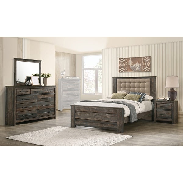 Upholstered Queen Bedroom Set in Latte and Weathered Dark Brown - - 36135830