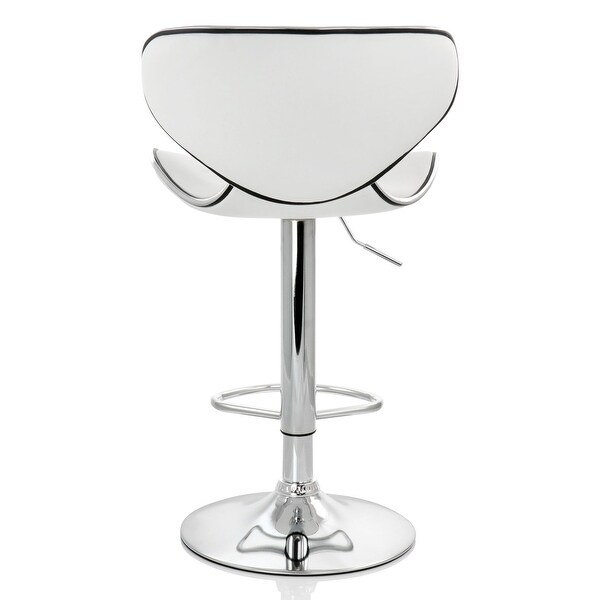 Elama Slim Faux Leather Modern Bar Stool White Adjustable Swivel Base Set of 2