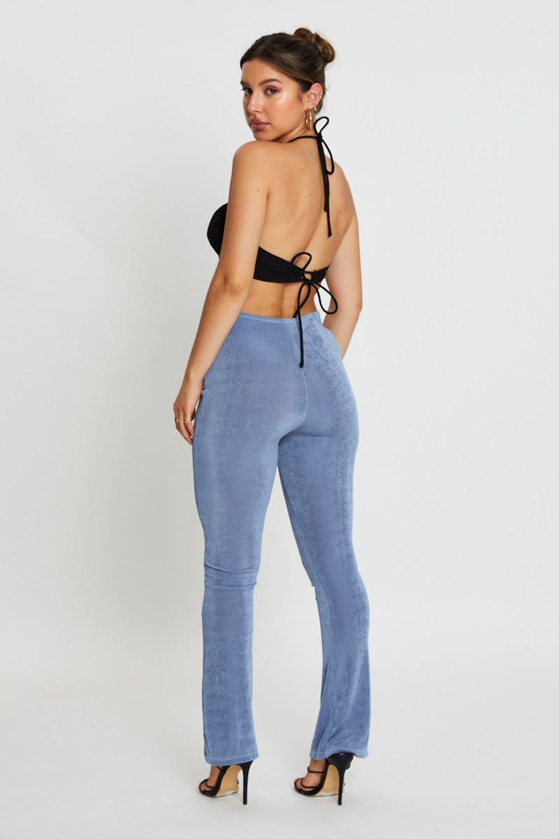 Blue Jersey Pants Flare Leg