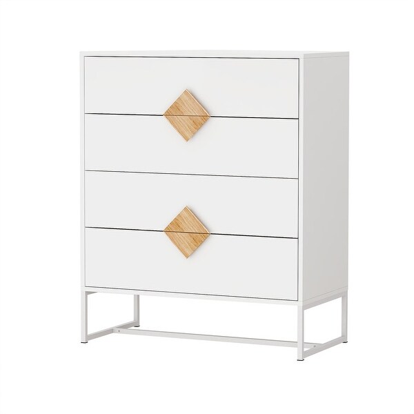 White Solid Wood 4-Drawer Chest Storage Cabinet with Square Handles - - 36862278