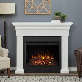 Real Flame Emerson Grand 56 in. Freestanding Electric Fireplace in Rustic White 6720E-RW