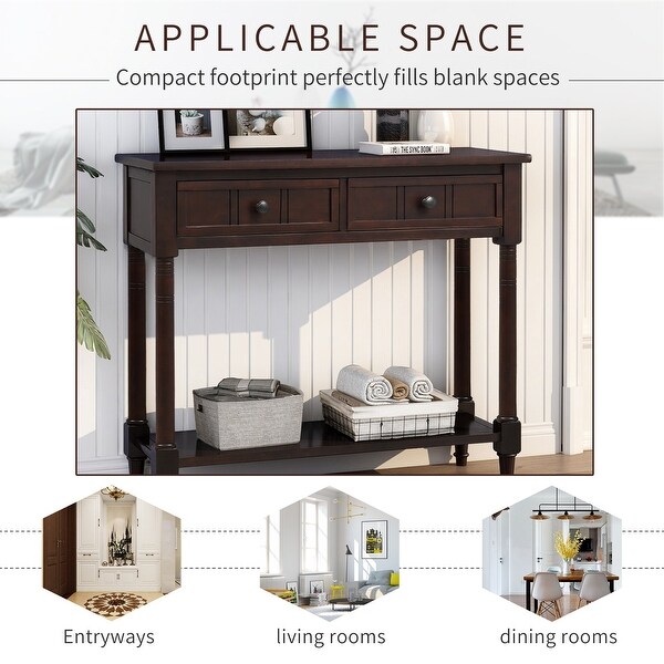 Daisy Series Traditional Design Console Table with 2 Drawers and Open Style Bottom Shelf， Wood Entryway Table for Living Room